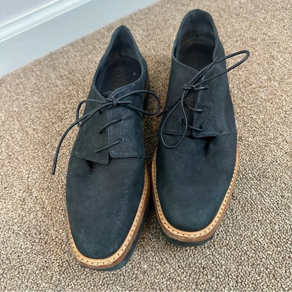 VINCE. Womens Black Treaded Tanner Round Toe Wedge Leather Oxford Shoes 7M